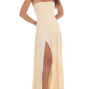Pale yellow drop waist maxi dress